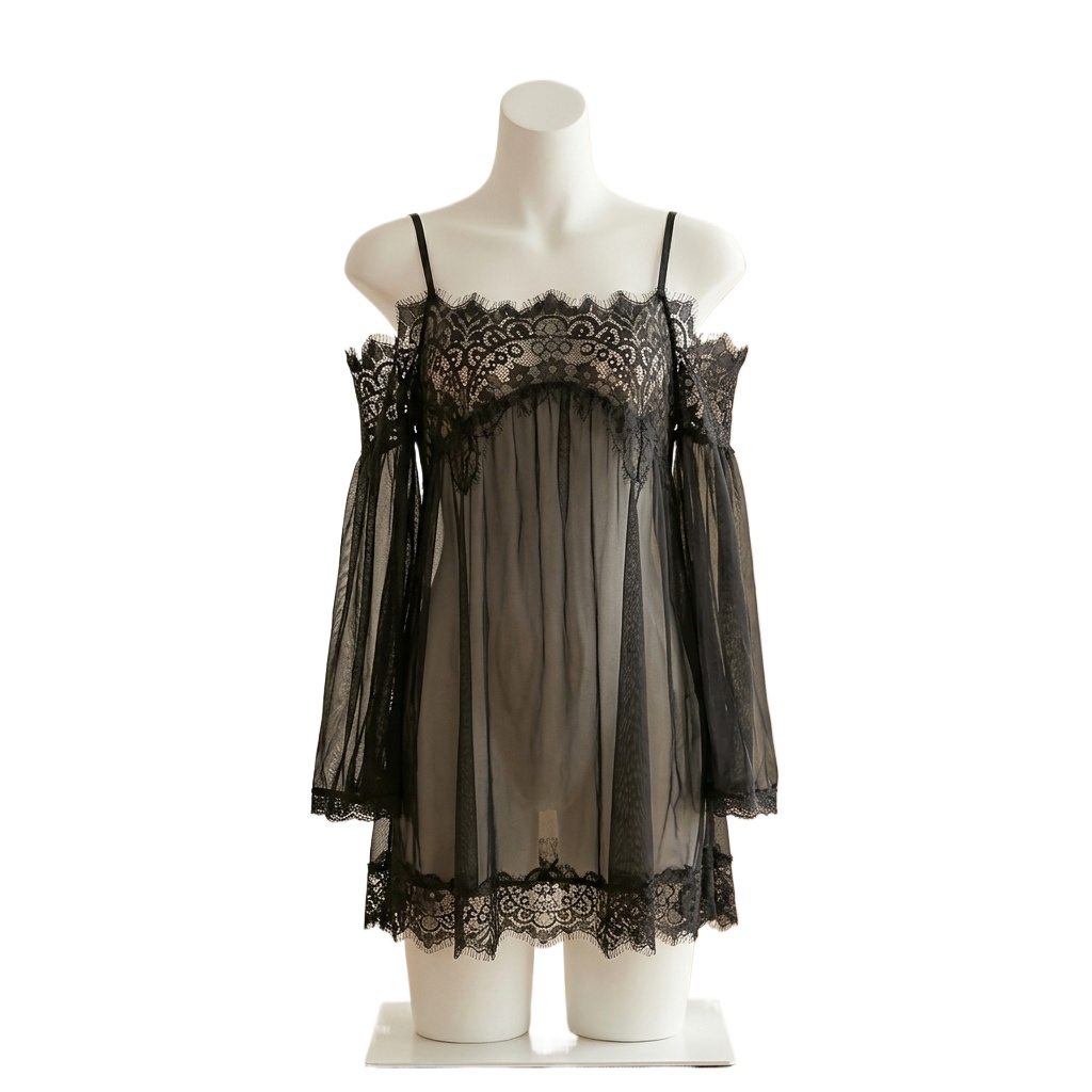 Babydoll Chemise Night - Lencería de encaje negro con diseño