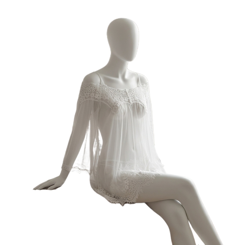 Babydoll Chemise Night - Lencería de encaje negro con diseño