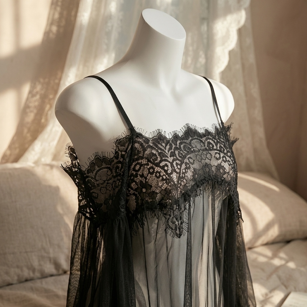 Lencería de encaje negro con d - Babydoll Chemise Night reseña y precio