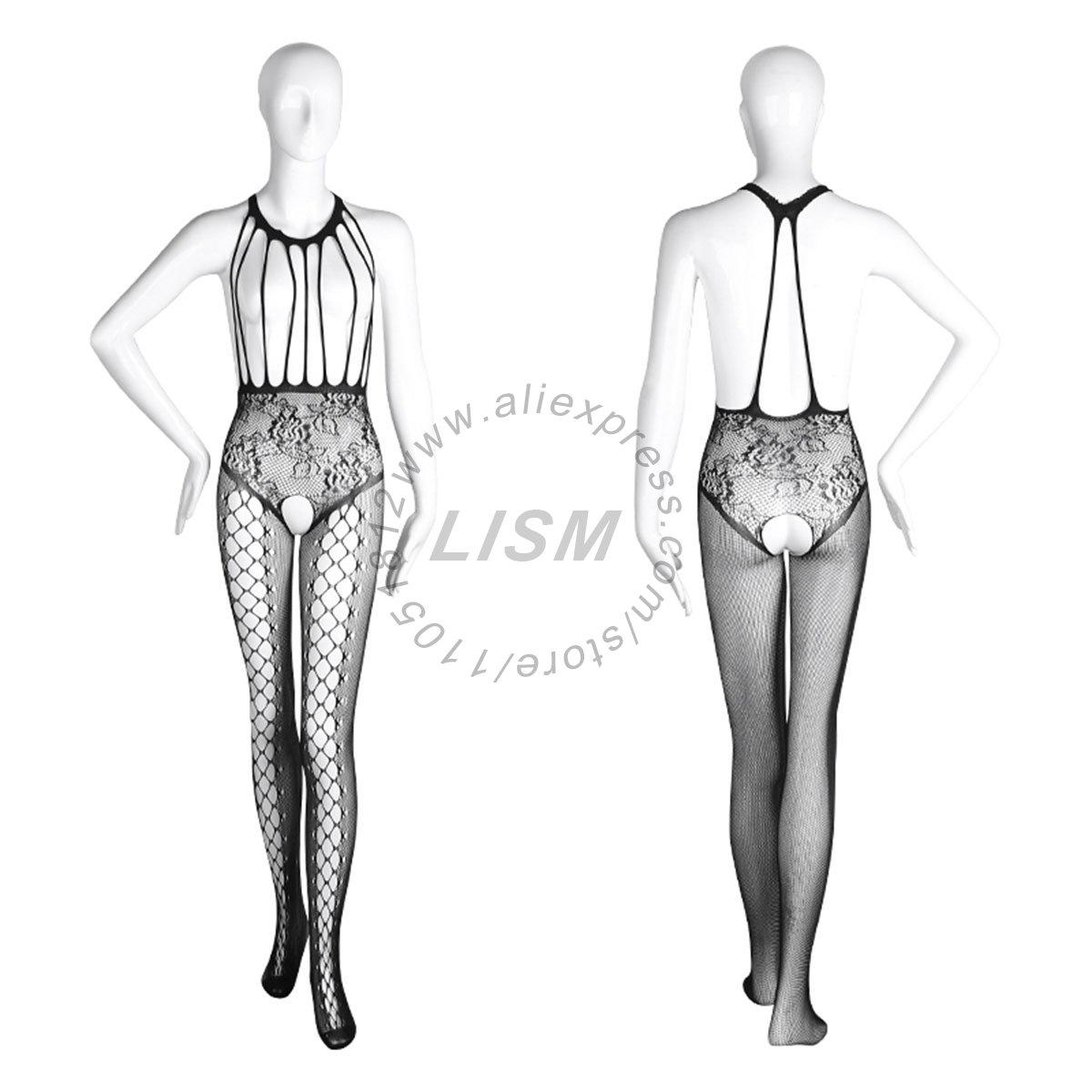 LISM Body Sexy con Cuello Halt - Bodystocking Fishnet reseña y precio